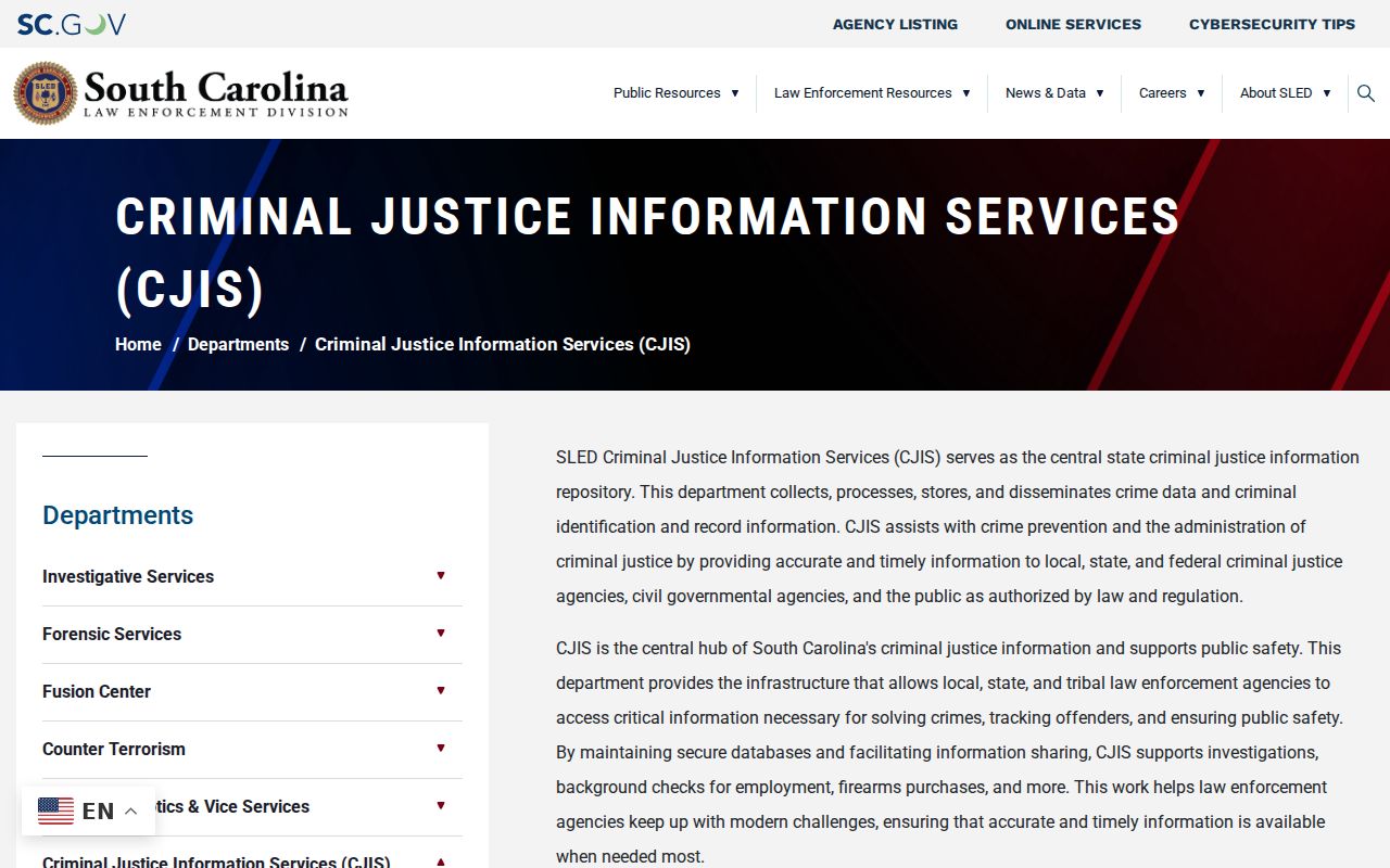 SLED criminal history system for Laurens County arrest records