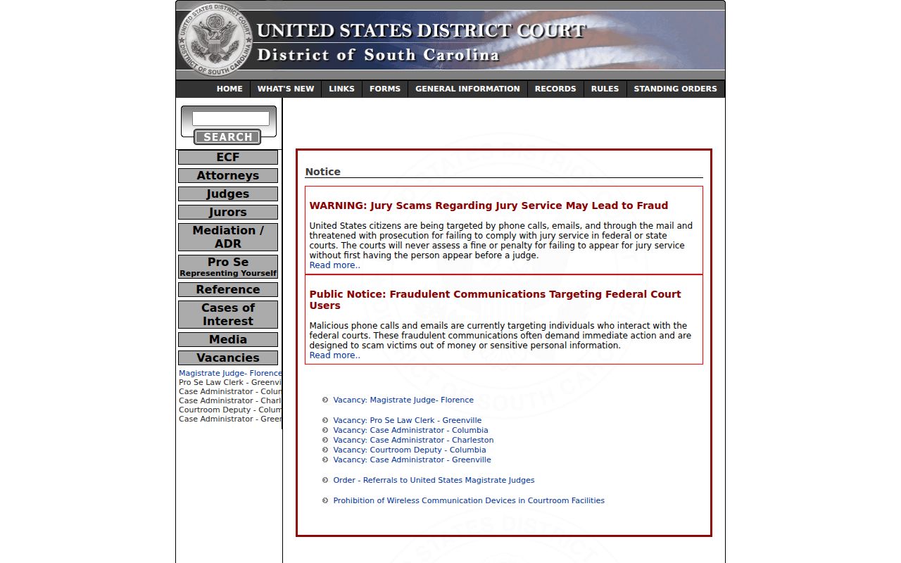 Federal criminal court case access for Laurens County matters