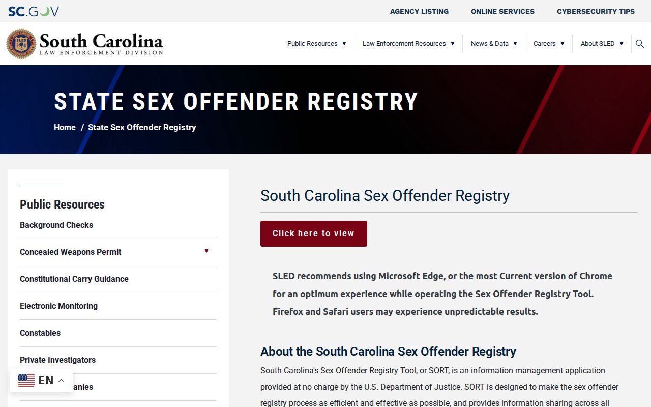 Laurens County sex offender registry information from SLED