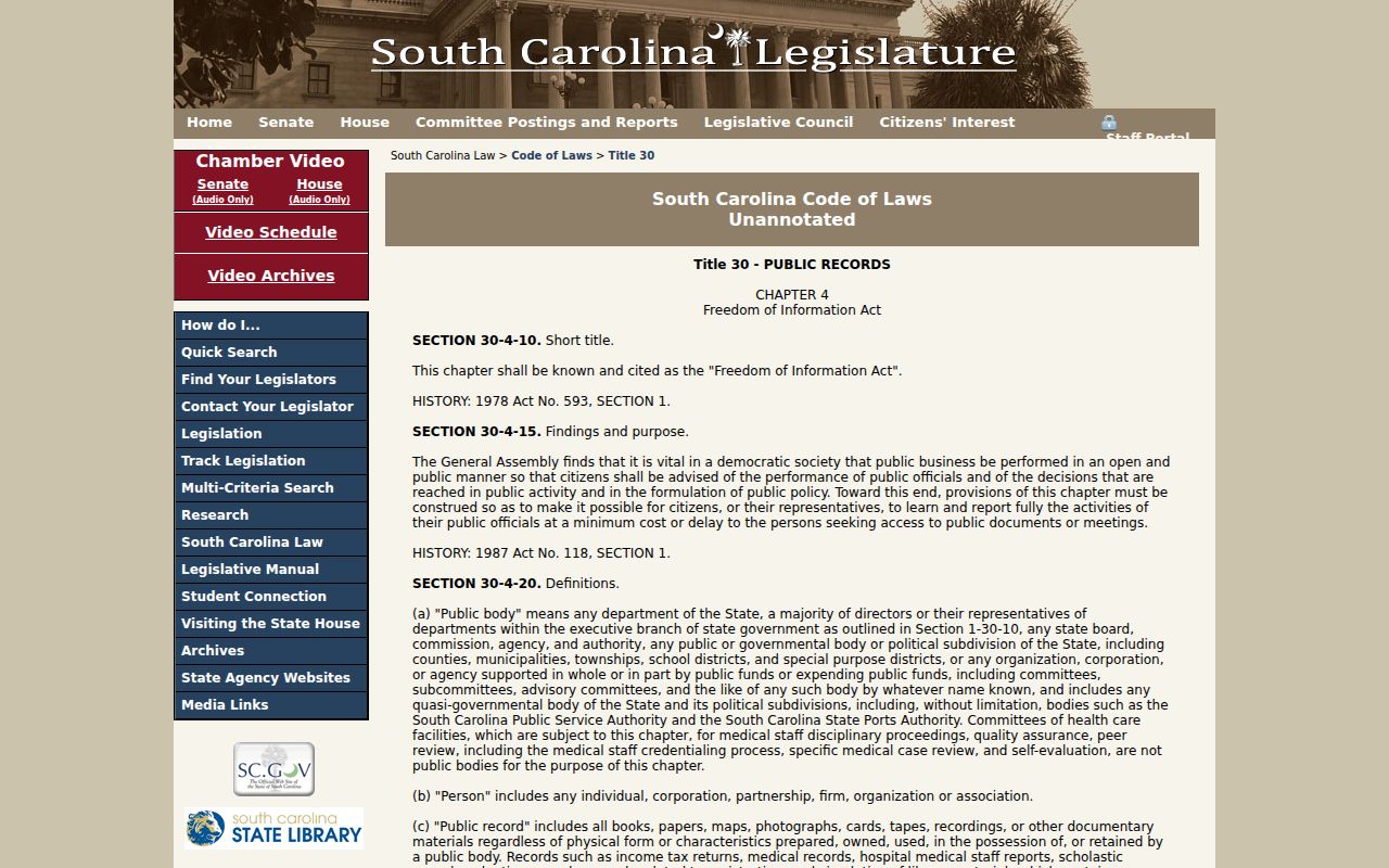 South Carolina FOIA law for Laurens County criminal records