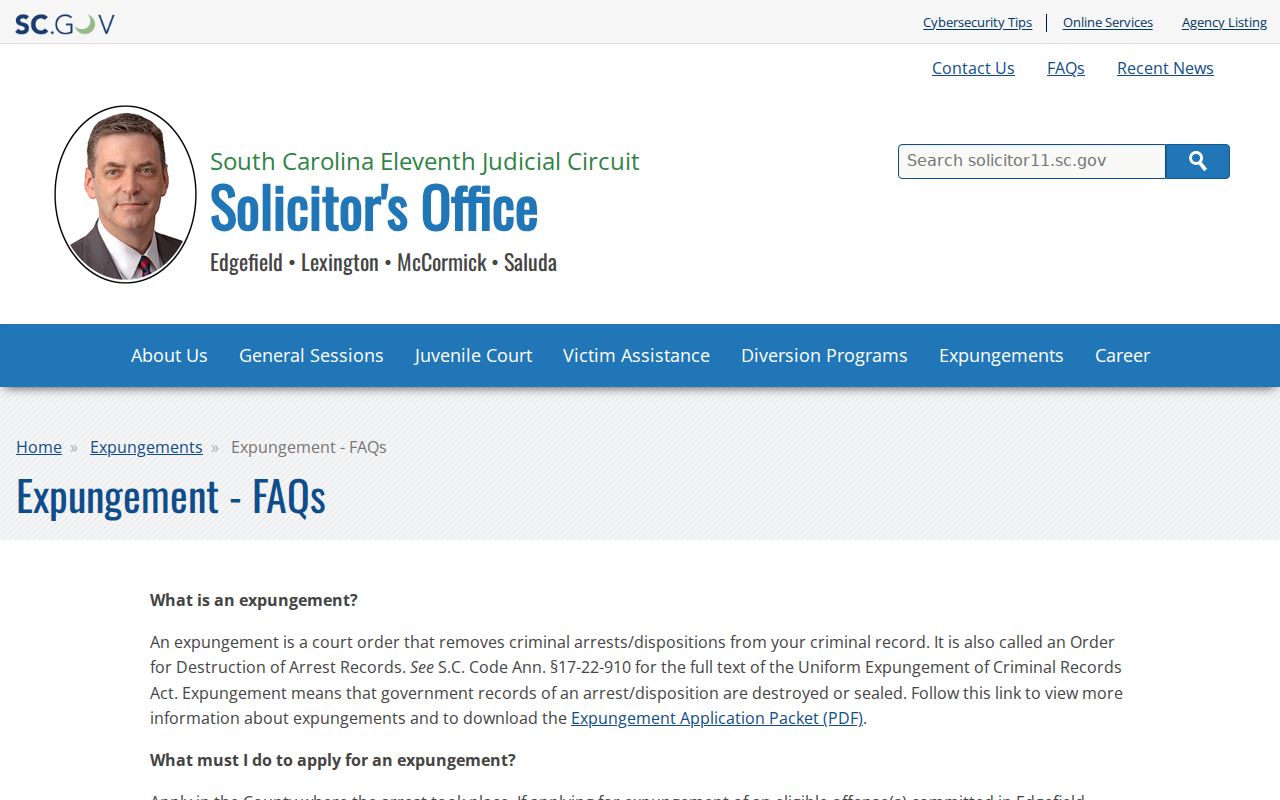 Laurens County criminal record expungement process
