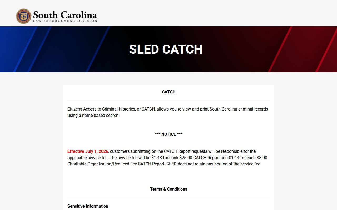 Laurens County criminal history SLED CATCH portal